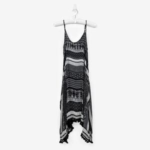Raga Paulina Sharkbite Midi Dress Size M Black Tassel Boho Festival Flowy Summer